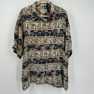 Mario Ferrari Mens Shirt Size XXL Cocktail Glass Print Button Up Retro Lounge